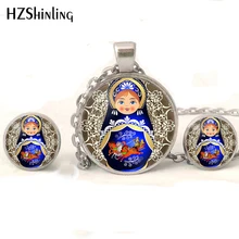 NR-004, традиционный русский украшения для кукол, набор, ожерелье Матрешка, ручная работа, русские куклы, стеклянный кабошон, серьги-гвоздики