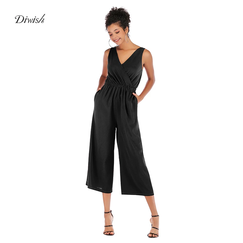 

Diwish Fashion Women Bodysuit Sleeveless V-Neck Sexy Bodysuit Chiffon Jumpsuits for Women 2019 New Black Romper Solid Overalls