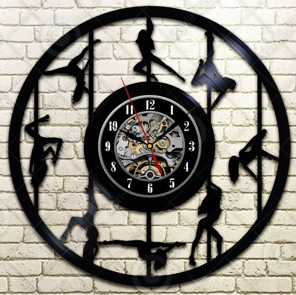 

Pole Dance Strip Fitness Woman Sport Shape Dancer Vinyl Wall Clock Night Club Decorative Vinyl Record Wall Clock
