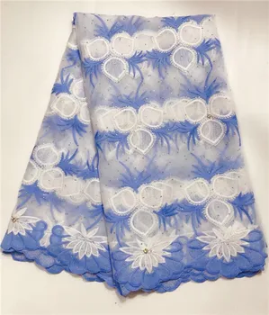 

2019 Latest design french lace fabric Stones high quality african lace fabric blue tulle mesh lace 5 yards/piece