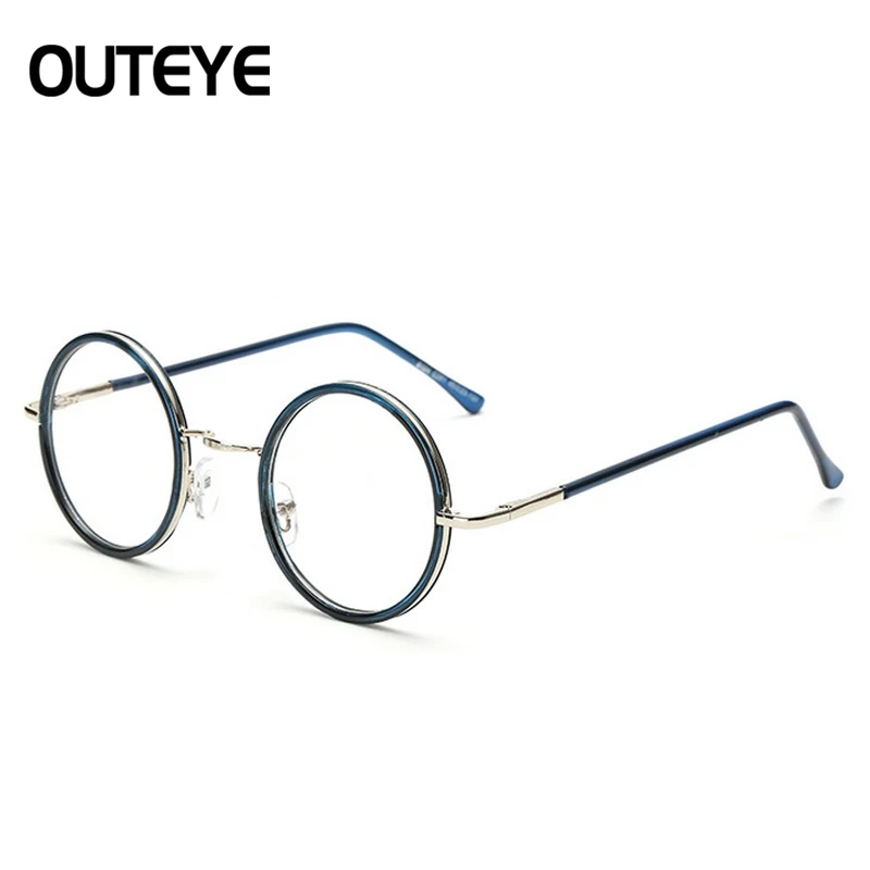 Outeye классические ретро очки с прозрачными линзами, оправа для ботана, модные брендовые Дизайнерские мужские и женские очки, винтажные круглые металлические очки - Цвет оправы: 03