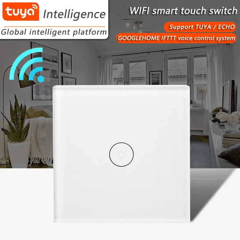 WIFI smart APP wireless remote control wall switch1gang1way crystal glass panel EU / UK for TUYA life Alexa Googl Home | Обустройство