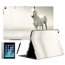 Для iPad Air 1 2 3 9," 5 6 7th 10,2" 10," PRO Mini 4 5 животных Белый бегущего коня из искусственной кожи Стенд смарт-чехол Крышка