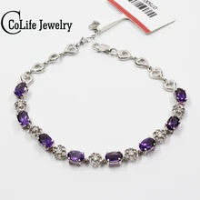 Акция однотонный 925 аметистовый браслет 8 шт 4 мм* 6 мм Природный аметист, серебро браслет для женщины романтический подарок на день рождения