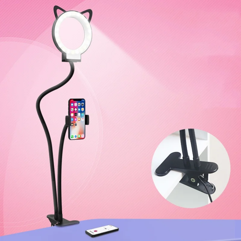 

Professioanl Cute Cat Light Phone Holder Lazy Phone Photo Bracket with Adjust Fill Light Long Arms for iPhone Android Phone