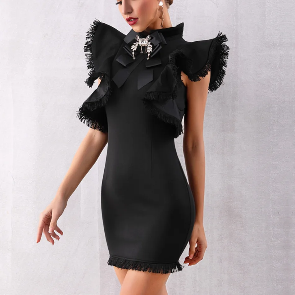 DressBird, женское летнее облегающее вечернее платье, vestidos, сексуальное, с коротким рукавом, с кисточками, с оборками, черное, белое, мини-Клубное, для знаменитостей, вечерние платья