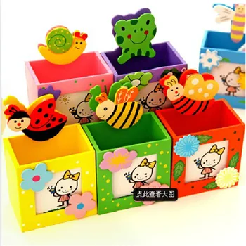 

stationery wholesale creative cute wooden pencil box color cartridge clip message frame Stationery filing box 10pieces