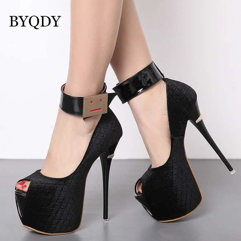 BYQDY/Модная женская обувь на высоком каблуке; женские туфли-лодочки с открытым носком на очень высоком каблуке и платформе с пряжкой; свадебные туфли на квадратном каблуке