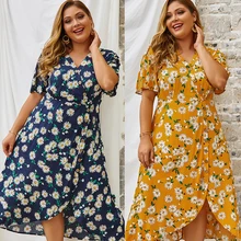 Fat MM 2019 casual summer new women dress European and American fashion print dress plus size women long cotton dress
