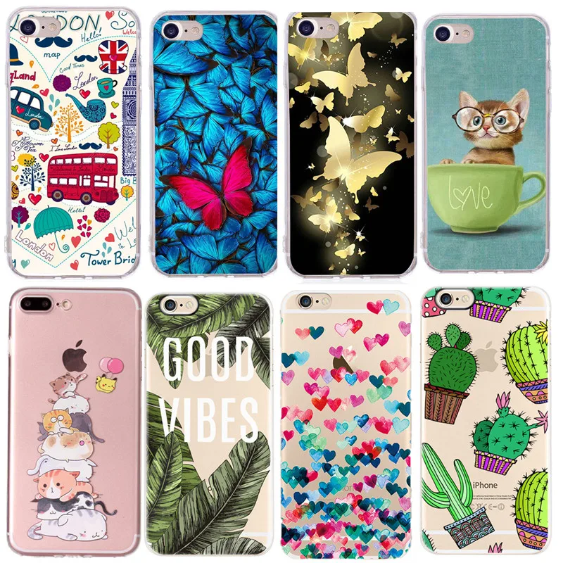 Silicone Case For Funda iPhone 7 6 5s SE 5 Cases Leaves Coque 6s 8 Plus X XS Clear Soft TPU Cover Capinha |