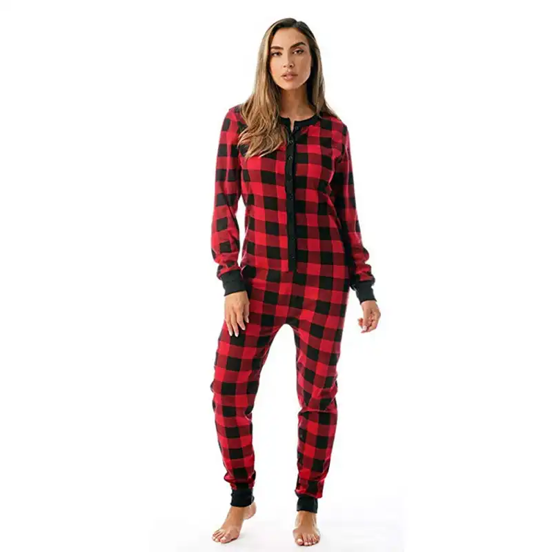 Centuryestar Christmas Pajamas Onesie Plaid Combinaison Pyjama Red