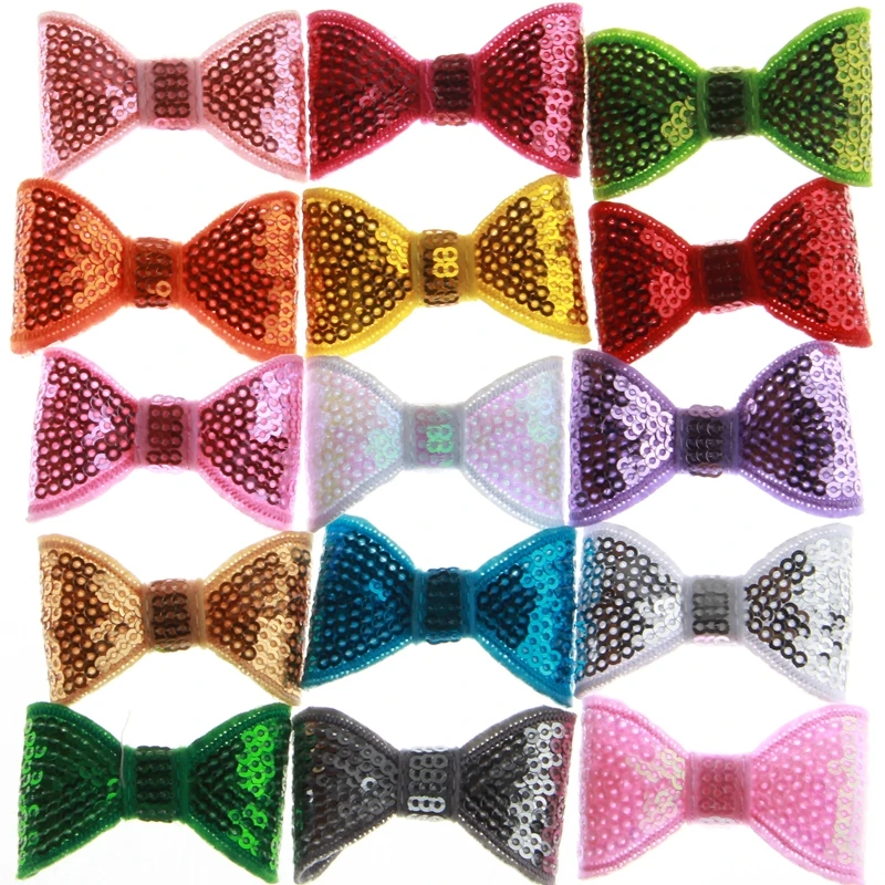 

120PCS 5CM Fashion Shiny Sequin Bows For Girls Hair Accessories Appliques Hair Bow For Headbands Cloth Head For Hair Clips