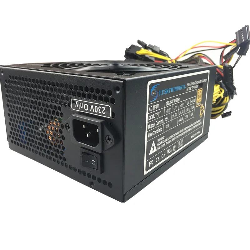 Блок питания T.F.SKYWINDINTL 1600 Вт вентилятор 120 мм 20/24 контакта 12 В блок ATX для майнинга BTC