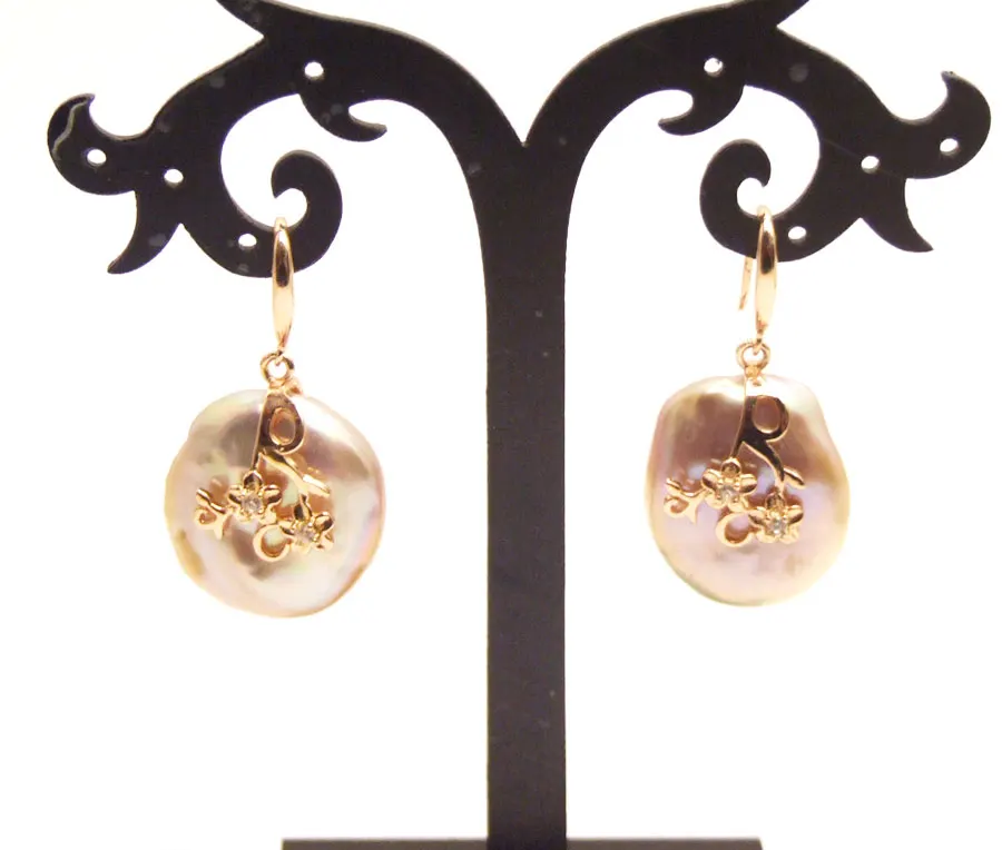 Qingmos Мода 20 мм Серьги из натурального жемчуга для женщин с белым висячим овальным жемчугом серьги ювелирные изделия подарочная коробка ear715 - Окраска металла: Pink Gold Metal