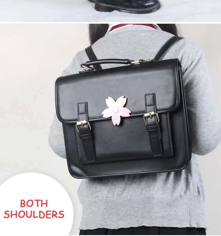 Японская форма, сумка в консервативном стиле, женская школьная сумка, модная винтажная сумка с ручкой из искусственной кожи, сумка на плечо с пряжкой сакуры для девочек
