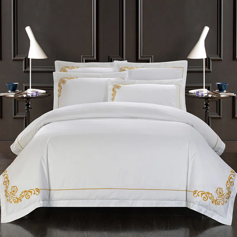 New 100 Cotton Tribute Silk Bedding Set White Embroidered Hotel