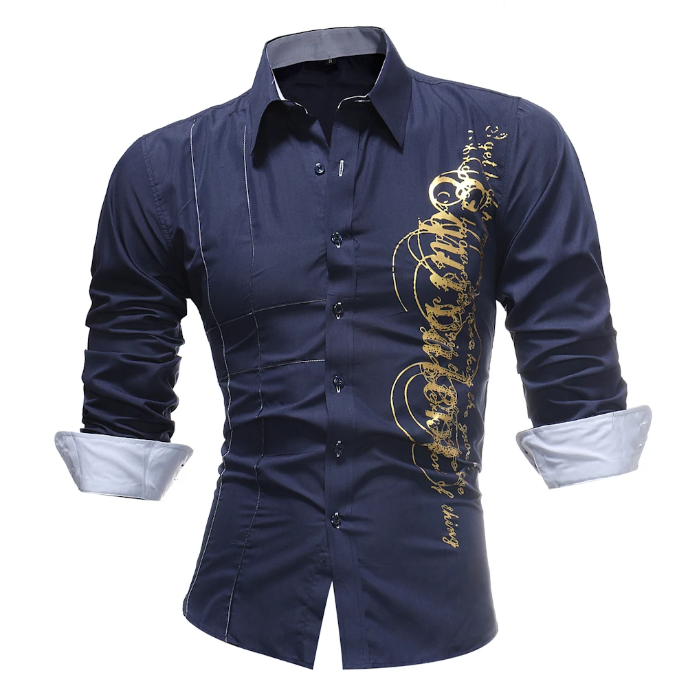 Для мужчин рубашка Весна 2018 новый бренд печати Slim Fit платье мужской одежда с