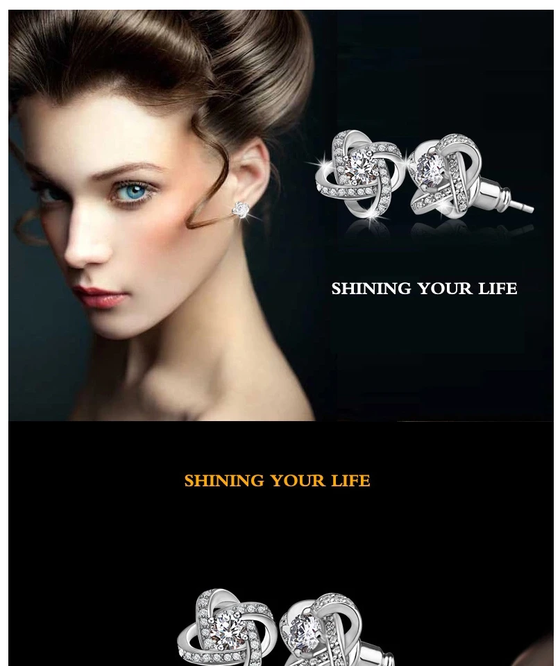 New 925 Silver Crystal Stud Earrings For Women Girls Kids Fashion Luxury Cubic Zirconia Paved Wedding Engagement Earring Jewelry (1)