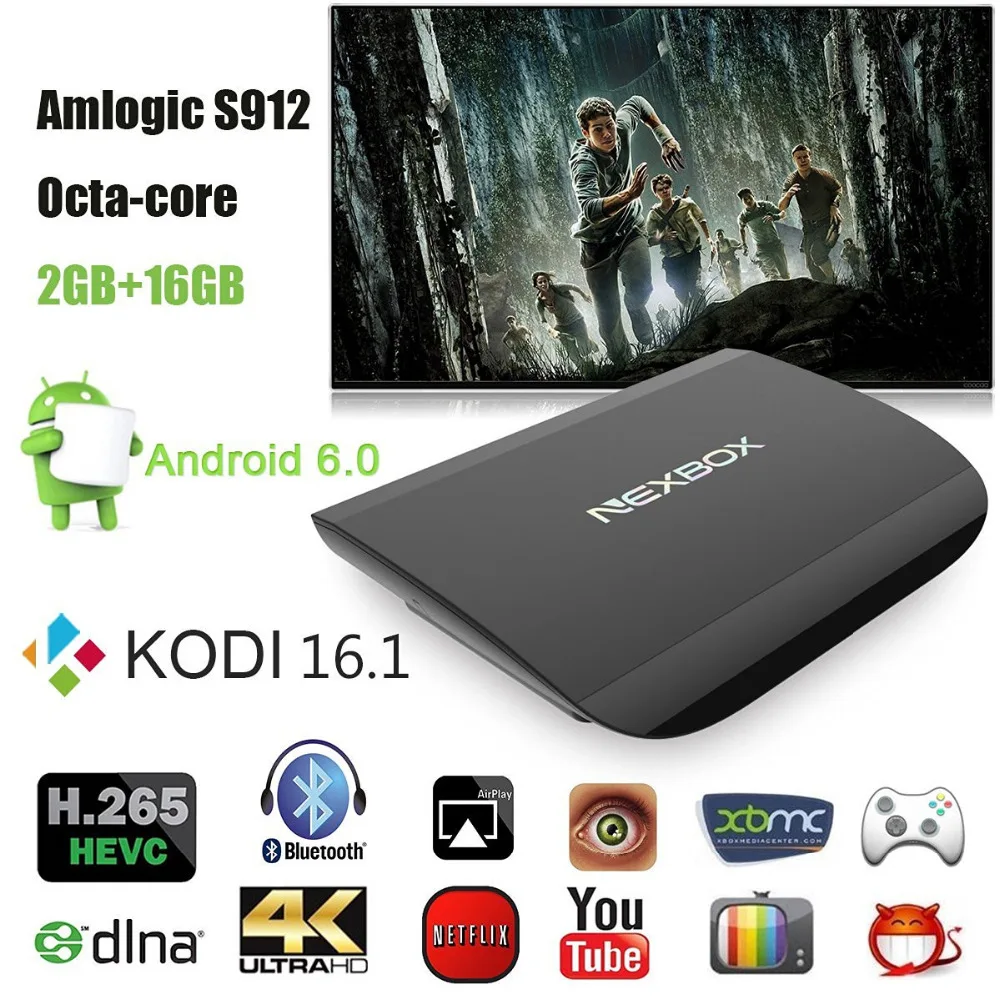  Android 6.0 Amlogic S912 Octa core 64bit Android TV Box NEXBOX A1 KODI 4K 2GB 16GB Smart TV Box WiFi 1000M DLNA Miracast KODI 