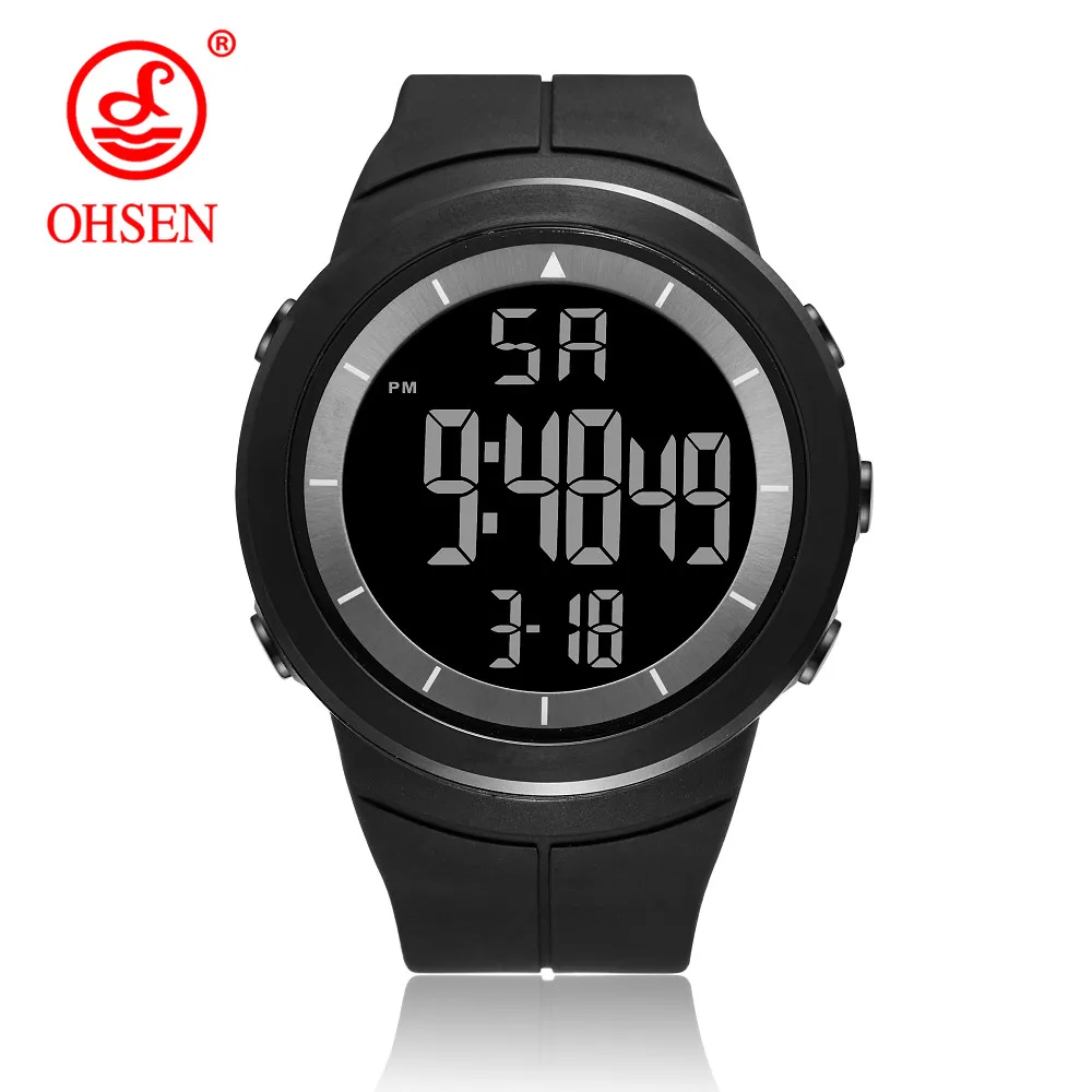 Лидер продаж Ohsen цифровой бренд lcd красные мужские часы для мальчиков Reloj hombre 50 м для дайвинга силиконовый ремешок для спорта на открытом воздухе наручные часы мужские подарки - Цвет: Черный