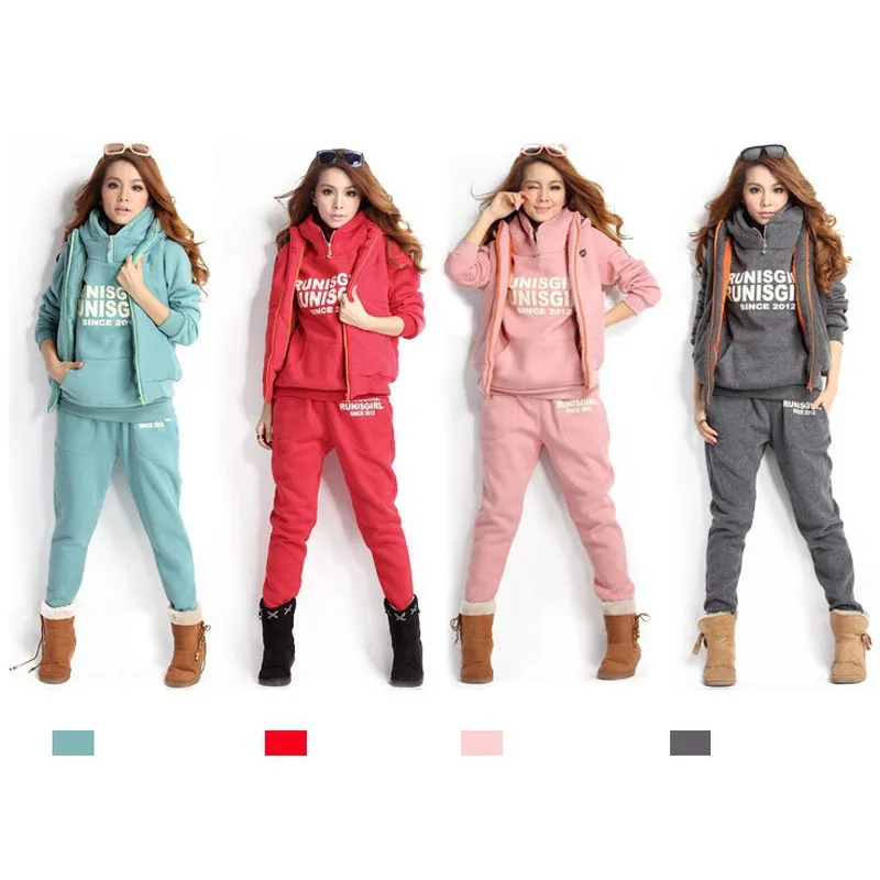 

2018 Fall Winter Tracksuit Woman Clothes Casual Hooded Sweatshirt Thick Sweater Coat Sports Hoodie 3 Pieces Suit Large Size