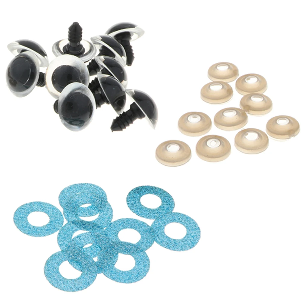 100pcs 10 Colors Plastic Round Safety Eyes + Glitter Nonwovens + Washers For Teddy Bear Soft Stuffed Toy DIY 16mm/18mm/20mm/24mm