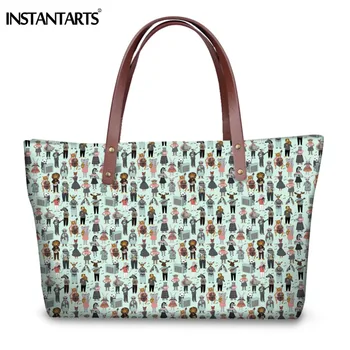 

INSTANTARTS Musical Animal Alphabet Printing Lady Top-Handle Bag Custom Image Stylish Quality Women Large Shopping Handbag Girls