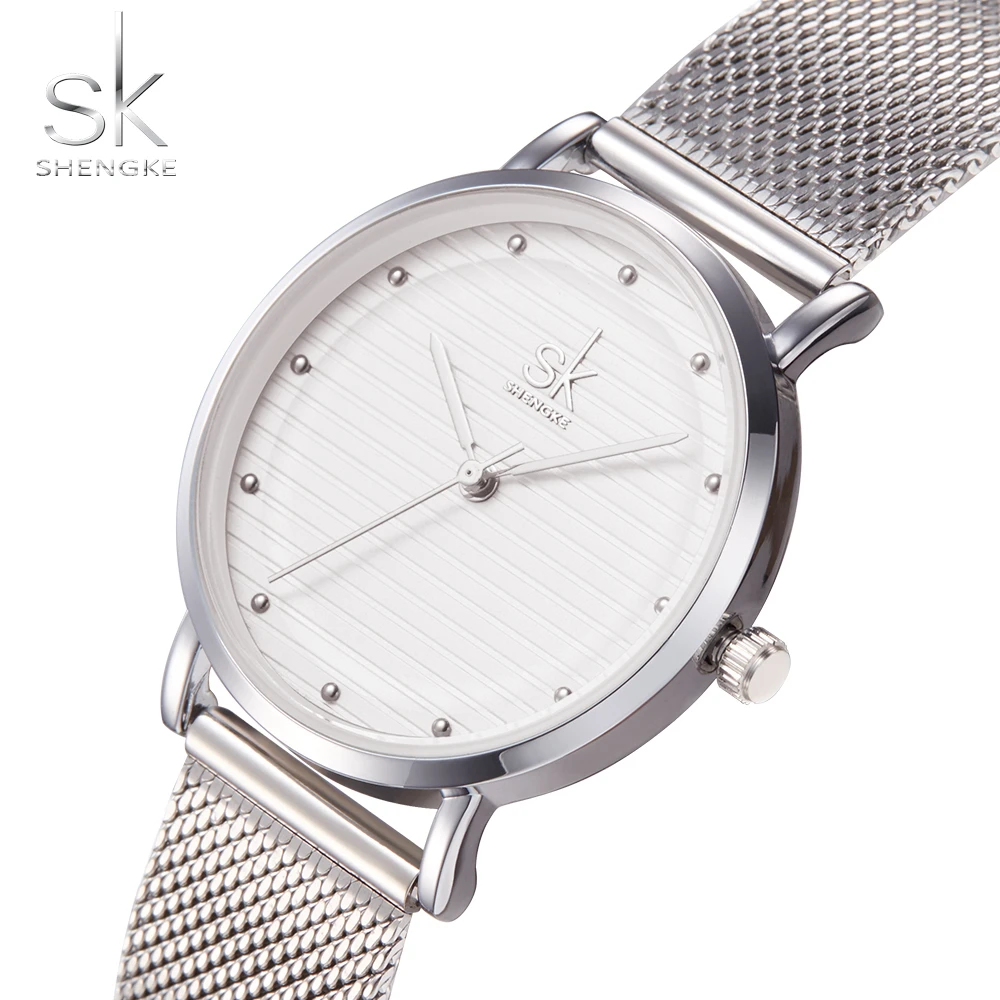 Shengke бренд кварцевые наручные часы Текстура Часы для женщин Zegarek Damski Повседневное платье Роскошные серебряные женские Стразы водонепроницаемый