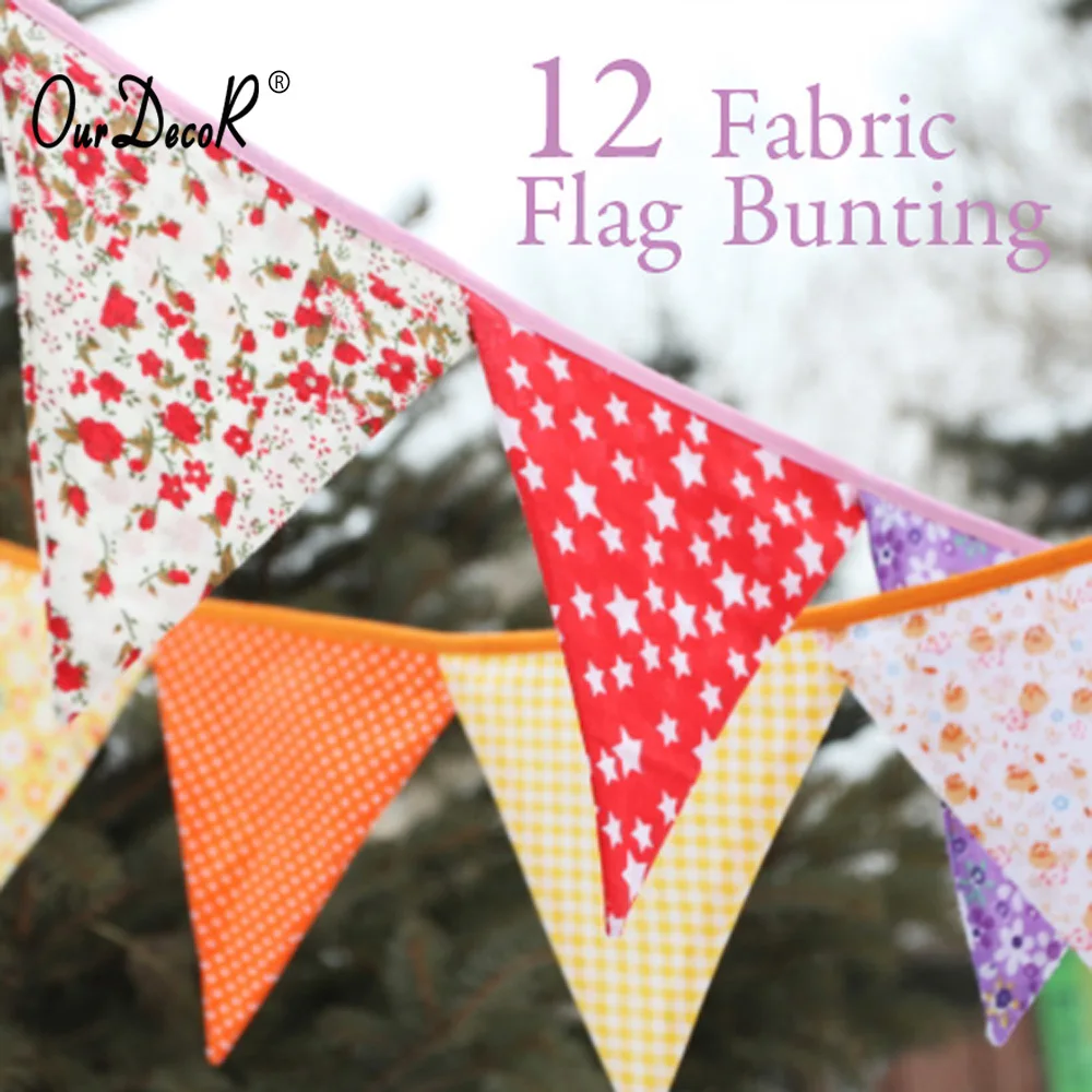 10 pieces 2.4m Multicolor Handmade 12flags Bunting Double side Fabric Flag Banner Garland Wedding Party Decoration | Дом и сад
