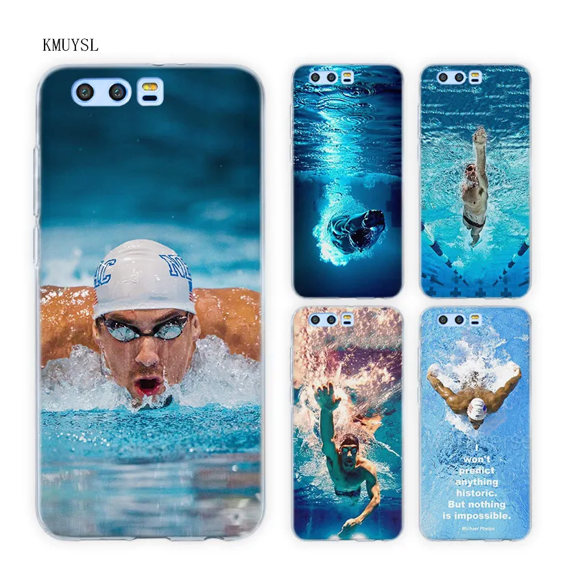 

KMUYSL Michael Phelps Swimming TPU Transparent Soft Case Cover for Huawei Honor 9 8 Lite 7X 6A 6X 6C Pro 10