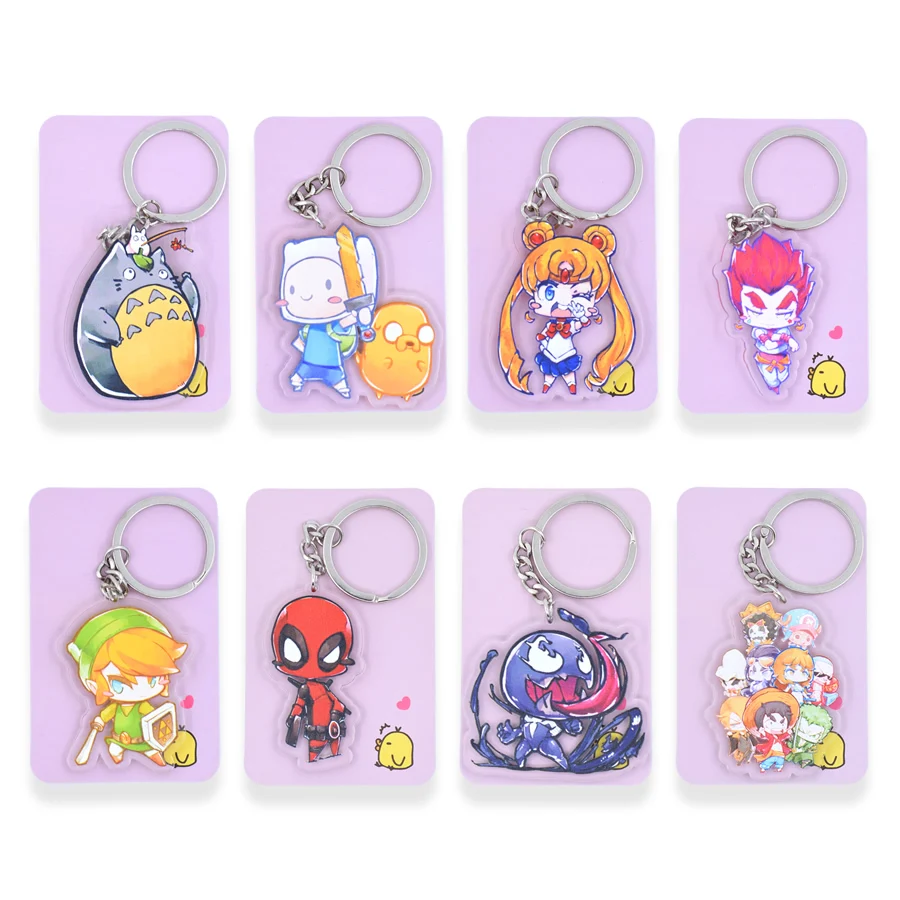 

Totoro Keychain Cute Deadpool Spiderman Double Sided Key Chain CHIBI Custom made Anime Key Ring PCB1-8