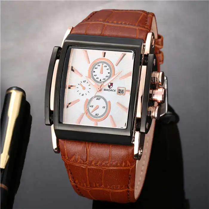 BADACE 2 шт./лот для мужчин s часы лучший бренд класса люкс кожаный ремешок повседневное часы квадратный Япония Movt для мужчин кварцевые часы Бизнес наручные часы - Цвет: rose gold white