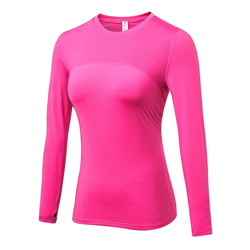 Спортивная женская футболка для йоги, Топ с длинным рукавом, одежда для фитнеса, быстро бегущий спортивный топ для йоги, Женская Черная Спортивная одежда - Цвет: Розово-красный