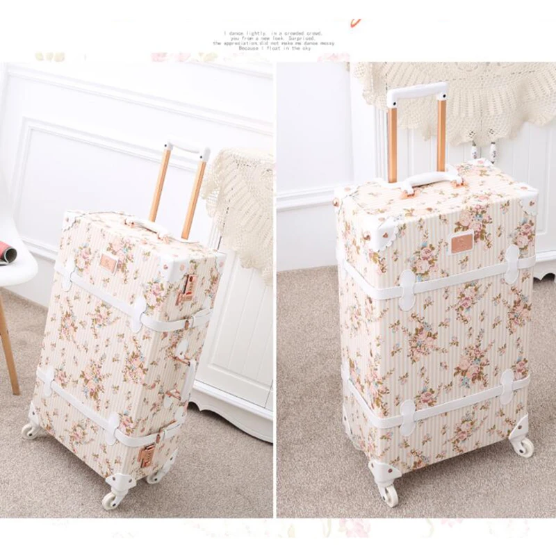 

TRAVEL TALE women 20"22" 24" 26" travel luggage retro spinner suitcase floral koffers trolleys for trip