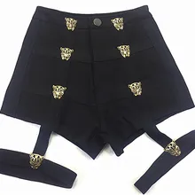 Новое поступление, женские шорты в стиле панк, металлические леопардовые украшения на пуговицах, эластичная лента, открытые хип-хоп летние сексуальные модные шорты