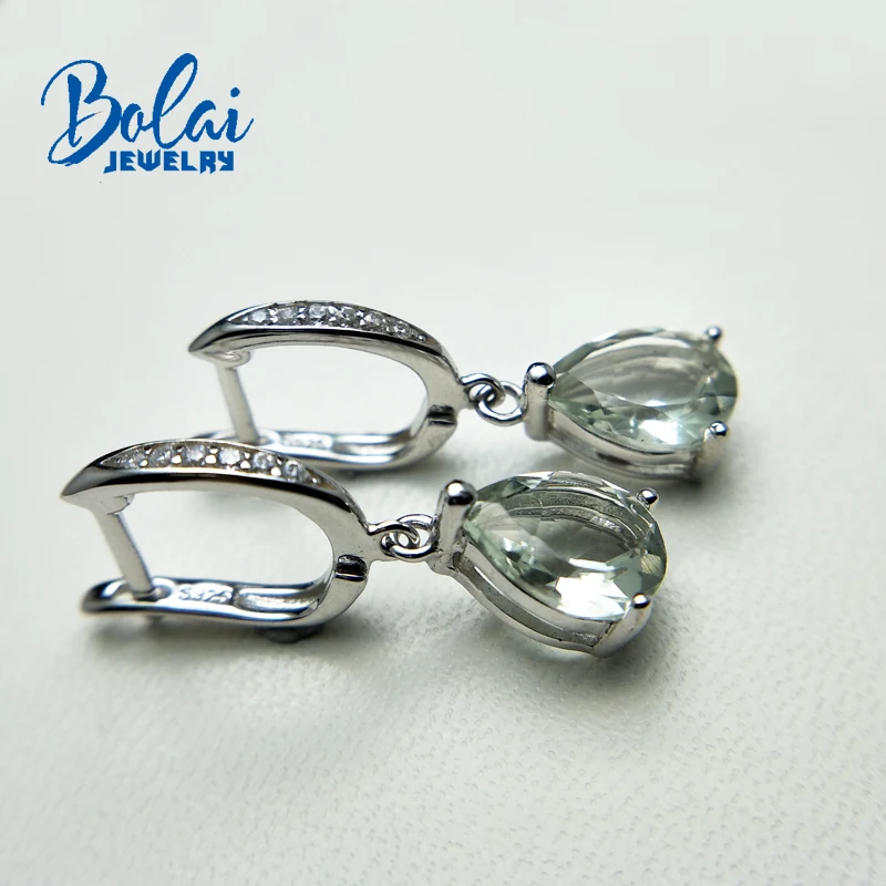 Bolaijewelry, натуральный зеленый аметист, маленькие серьги, 925 пробы, хорошее ювелирное изделие для девочек, праздничная одежда, ЛУЧШАЯ ПОДАРОЧНАЯ КОРОБКА