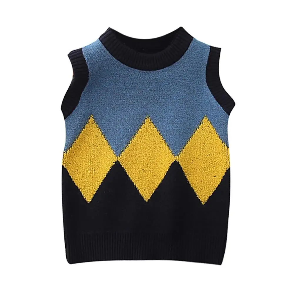 Осенний геометрический жилет для маленьких мальчиков и девочек, свитер, пуловеры без рукавов, топы, пальто, верхняя одежда, От 1 до 5 лет