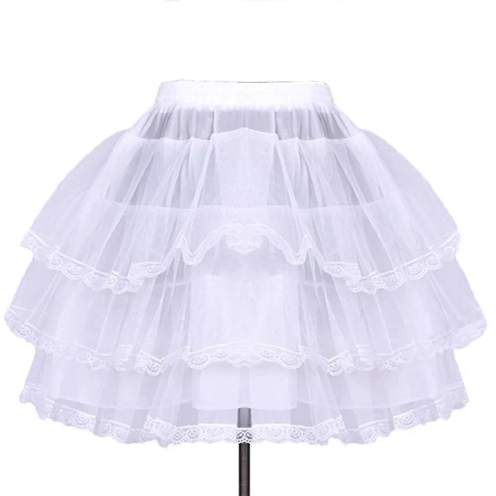 

2019 Wholesale High Quality White Black Puffy No Hoop 3 Layers with Lace Edge for Short Ball Dresses Tulle Short Petticoat