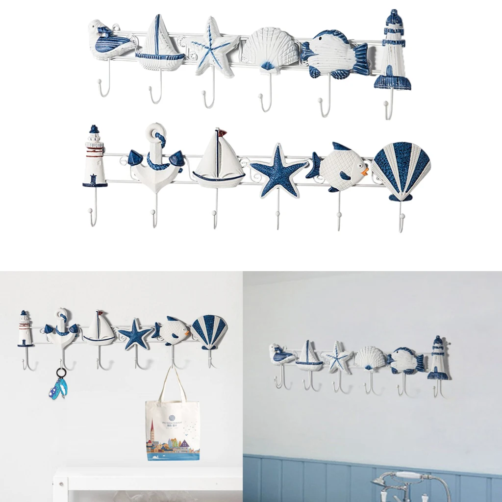 Nautical Coat Hat Clothes Towel Wall Hooks Hangers Decoration Wall Mounted Key Hook 6-Hook