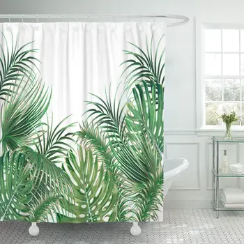 

Waterproof Shower Curtains Green Tropical Palm Leaves Monstera Leaf Floral Summer Botanical Natural White Beach Extra Long