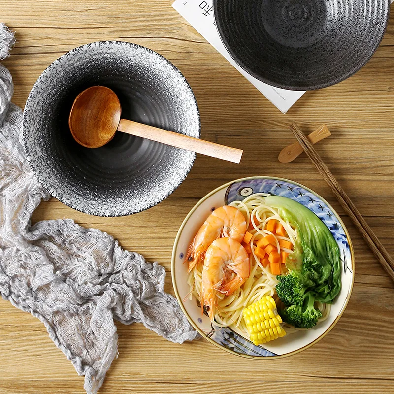 Японская чаша ramen, домашняя большая тарелка в ретро стиле, керамическая тарелка для супа, риса, салата, лапши, миска, палочки для еды, ложка, посуда