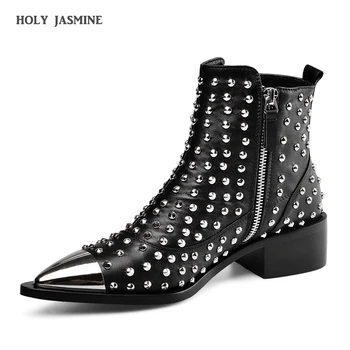 Fashion Buckle Genuine Leather Rivets Motorcycle Ankle Boots Woman Brand Shoes Female Spring/Autumn Boots Sandals Shoes Women red ankle boots studded rivets military boots designer shoes women luxury 2018 short combat cowboy boots womens buckle strap