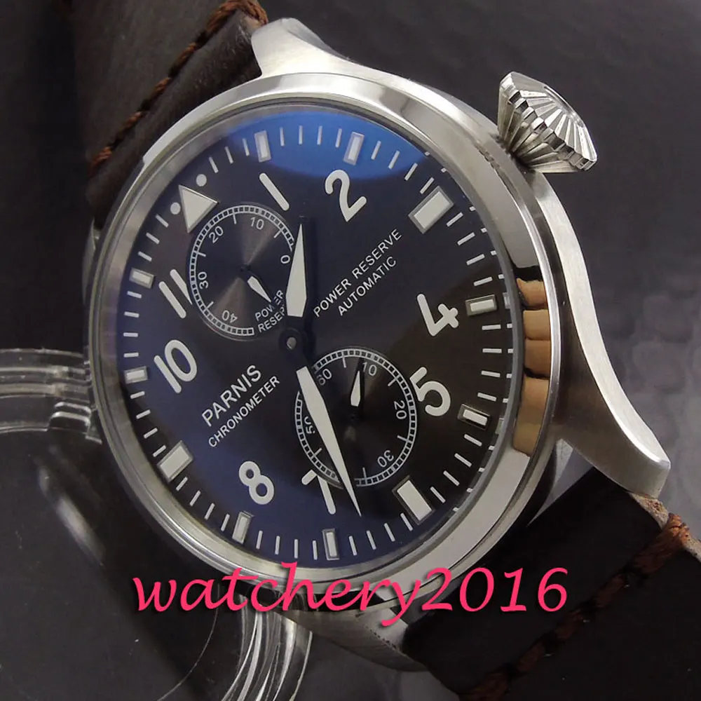 

Fashion 47mm Parins Black dial white number power reserve mens watches top brand luxury Automatic Men's business Watch