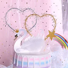 Золотой Peal Сердце Форма торт Топпер Звезда Радуга Лебедь Топпер для дня рождения Свадебный Праздничный торт поставки