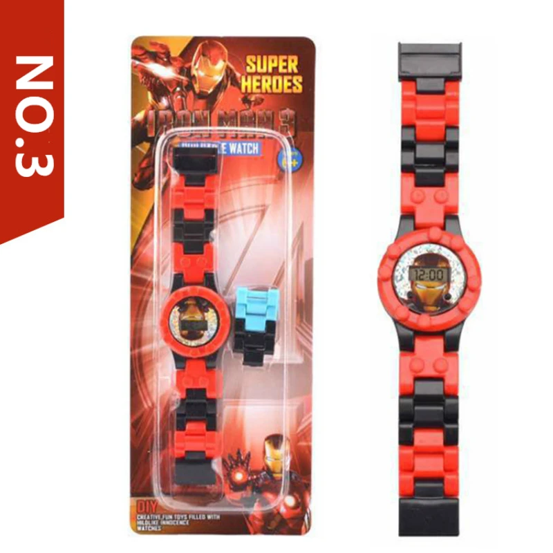 

Super Hero Batman Spiderman Watch Building Blocks Avengers Figures Bricks Toys Compatible Legoed Watch for Children Kid Gifts