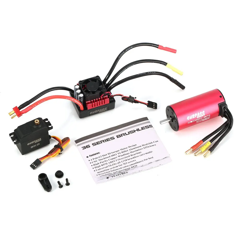 

SURPASSHOBBY S3674 2250KV Brushless Motor S-80A ESC with 9.0kg HV Servo Upgrade Brushless Combo Set for 1/8 RC Car Truck