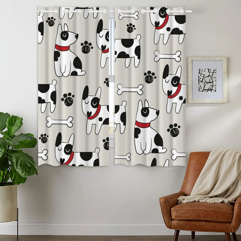

Blackout Curtains 2 Panels Grommet Curtains for Bedroom Cute Dog Dalmatian Footprints Bones