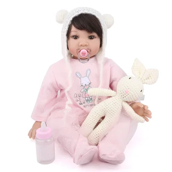 

22inch Silicone Reborn Girl Baby Doll vinyl newborn play house toys princess toddler baby Doll Xmas Present collectible dolls