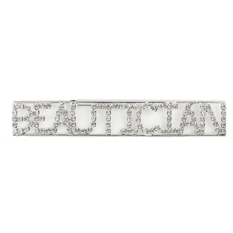

Crystal sliver words Broohes for Women Romantic Wedding Bridesmaid Rhinestone Party BEAUTICIAN letter Brooch Pin