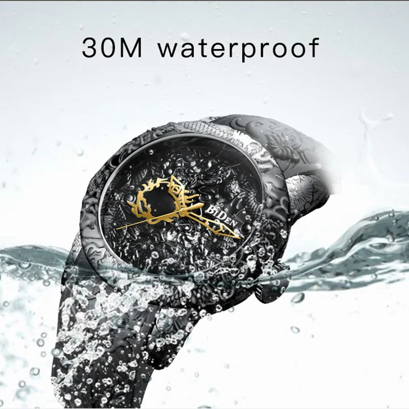 Black Men Watches Fashion 3D Engraved Dragon Relogio Masculino Luxury 2018 Top Brand Quartz Watch Waterproof Sport Male Clock